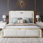 Italian Bed Engineered Wood Gold Stainless Steel Luxury Bed King Size Modern with Hydraulic