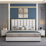 Classic Upholstered Italian Bed Low Profile Bed with Hydraulic and Diwan Type Storage
