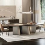 Rendezvous Dining Table Stainless Steel Golden Leg + Natural Marble Top Table