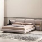 Miraj pink Contemporary Minimalist style Velvet Upholstered King Size Bed Low Profile - view 6