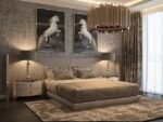 Chorus Premium Velvet Upholstered Bed and pair of bedside tables for villa - view 7