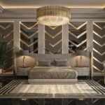 Chorus Premium Velvet Upholstered Bed and pair of bedside tables for villa - view 6