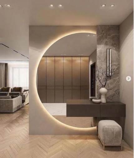 Mirror-Framed Foyer Wall