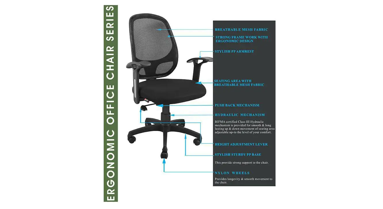 Medium Back Revolving Metal Chair with Push Back Mechanism in Black Mesh Office Arm Chair - Image 6