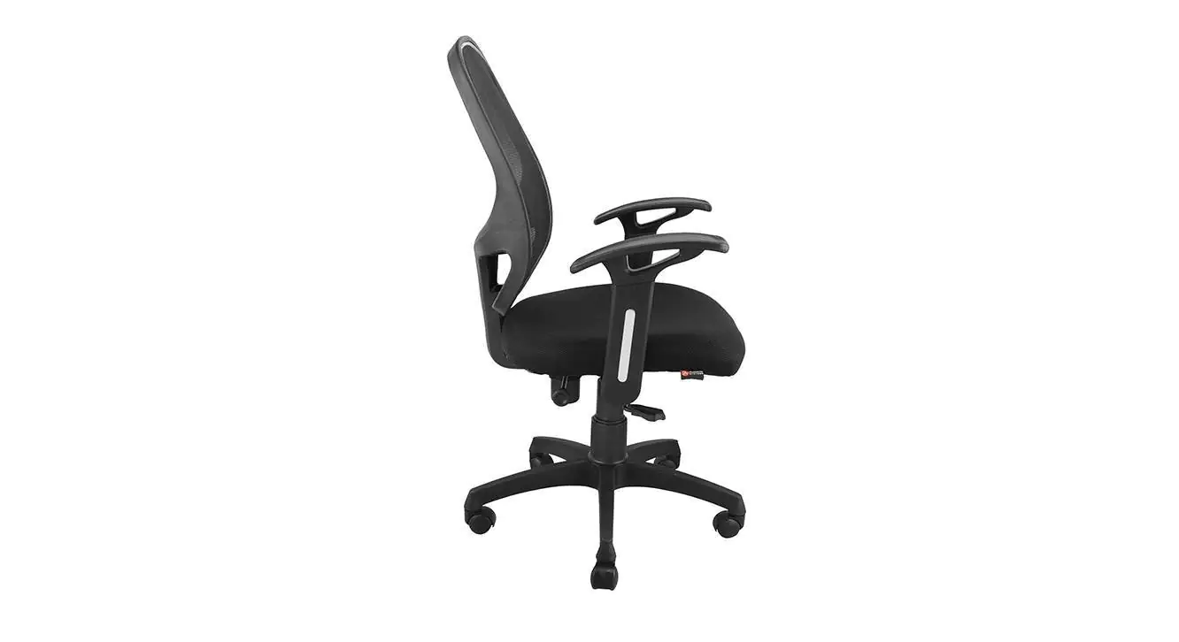 Medium Back Revolving Metal Chair with Push Back Mechanism in Black Mesh Office Arm Chair - Image 2