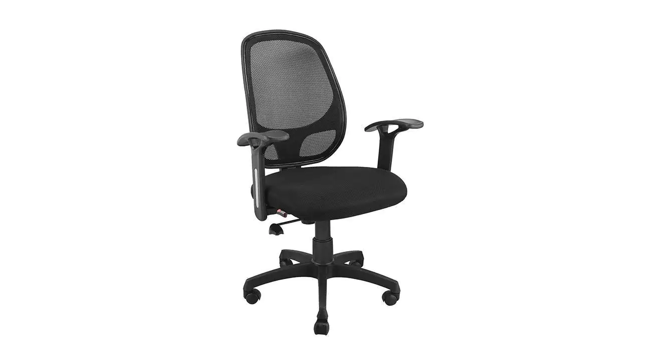 Medium Back Revolving Metal Chair with Push Back Mechanism in Black Mesh Office Arm Chair - Image 3