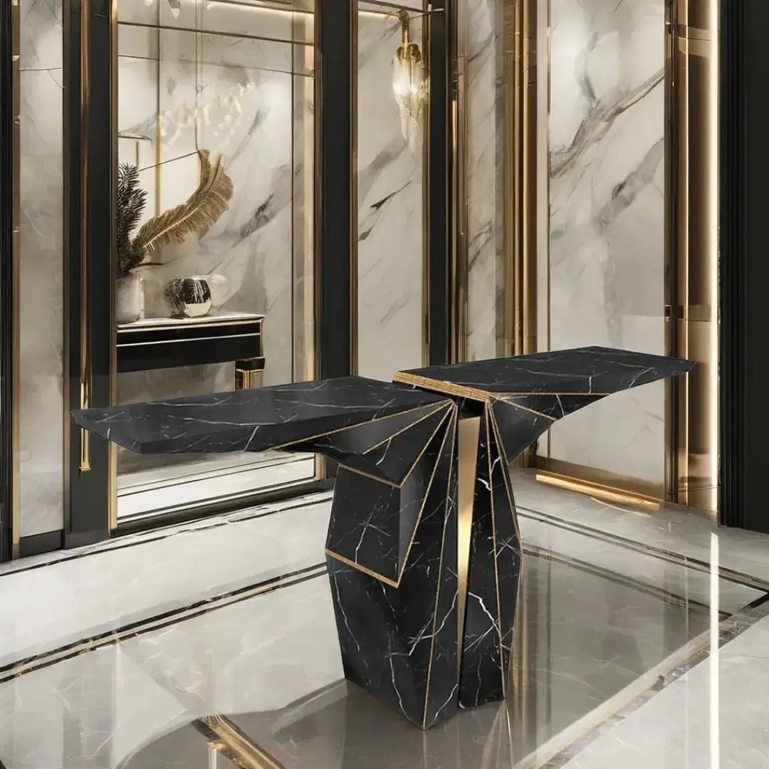 2023/02/1000378633.jpg Diamond Console Table with Stainless Steel Legs - Image 1