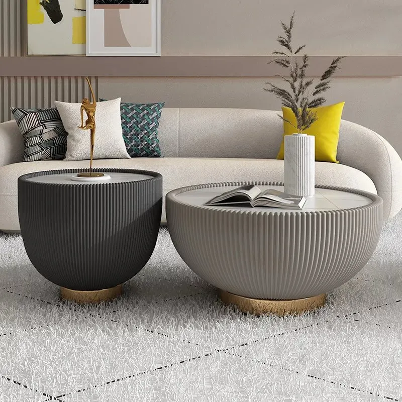 David Yurman Inspired Nesting Wooden Base with White Faux Marble Top Coffee Table - Image 1