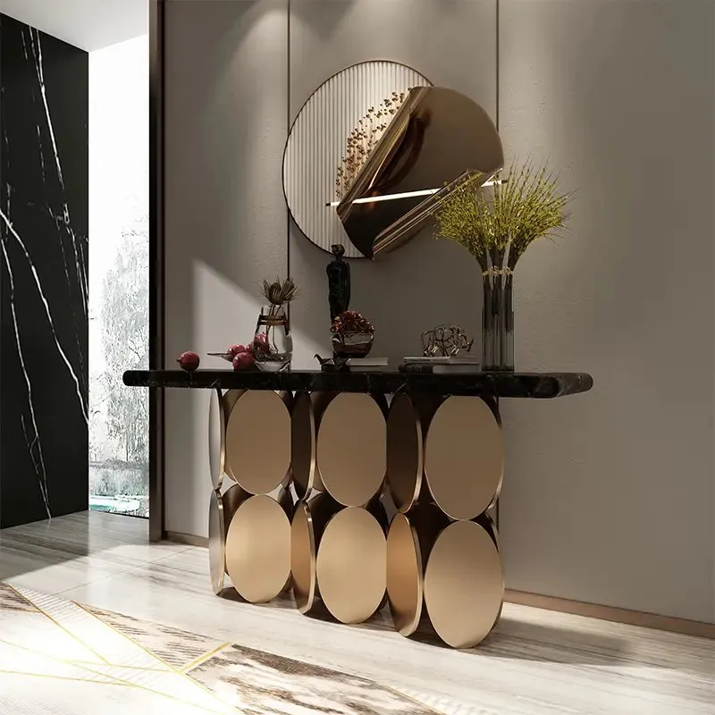 Contemporary Console Table Side Table  Slate Stainless Steel - Image 3