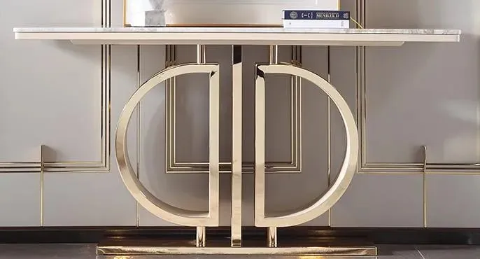 Waterloo Faux Marble with Stainless Steel Console Table - Image 1