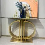 Waterloo Faux Marble with Stainless Steel Console Table - Image 3