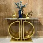 Waterloo Faux Marble with Stainless Steel Console Table - Image 2