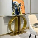 Waterloo Faux Marble with Stainless Steel Console Table - Image 4