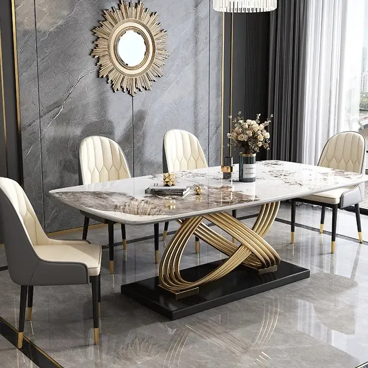 1000056213.jpg Gladiator Dining Table Stainless Steel Leg With Faux Marble-White-Gold - Image 1