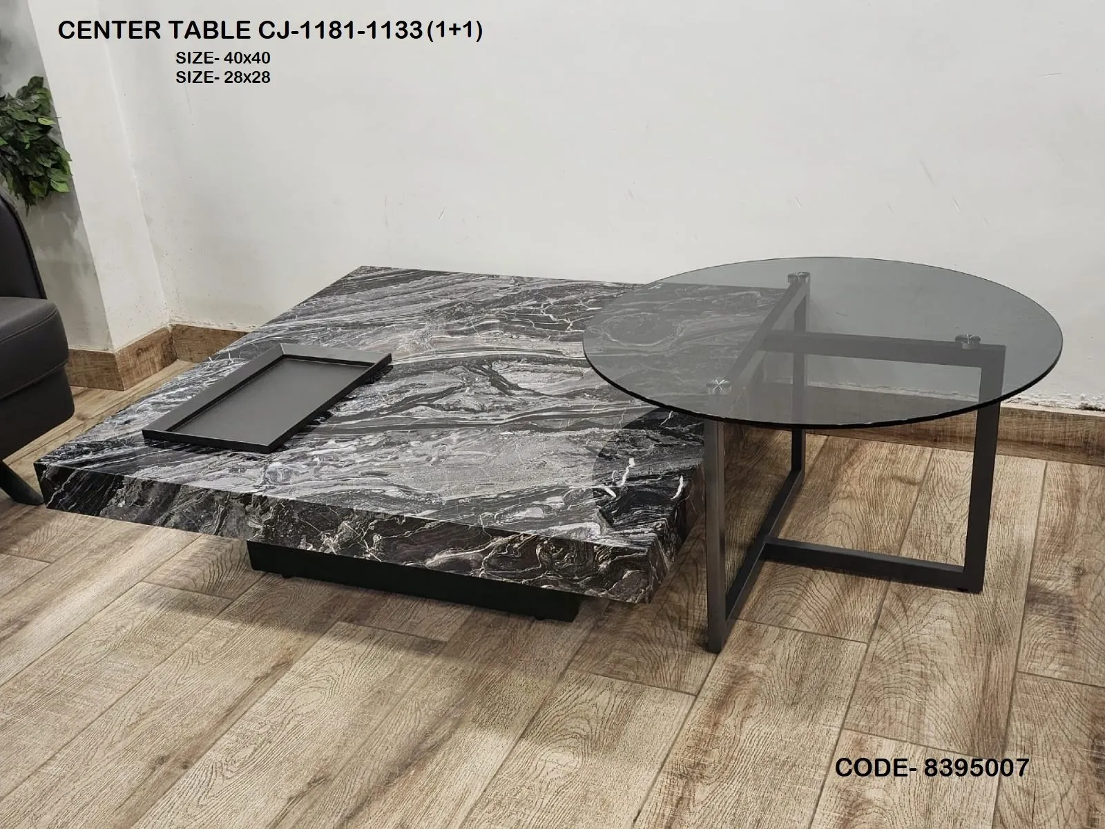 Nesting Coffee Table with Italian Veneer and Glass Top Side Table - Image 6