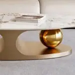 Italian Stainless Steel Golden Base + Faux Marble Top Coffee Table - Image 8