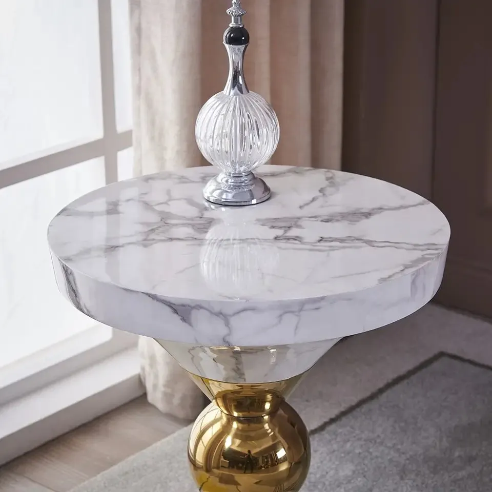 Luxury End Tables Home Centre Metal Side Round Table - Image 3
