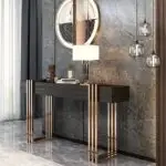 Elegant Noir Console Table with Marble Top and Stainless Steel Frame