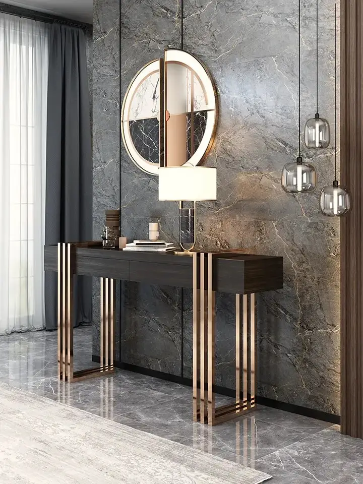 Elegant Noir Console Table with Marble Top and Stainless Steel Frame - Image 2