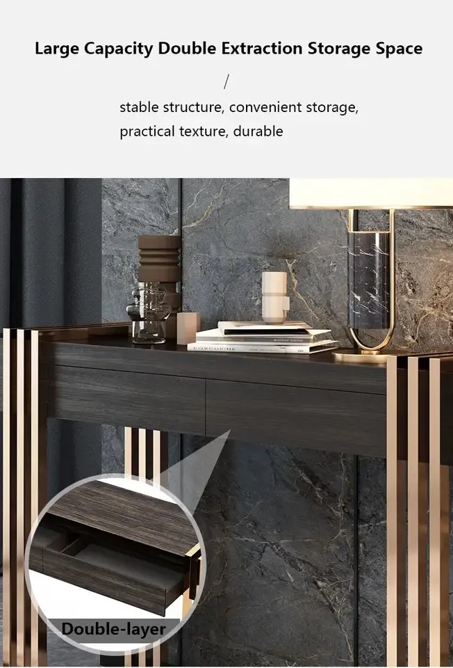 Elegant Noir Console Table with Marble Top and Stainless Steel Frame - Image 5