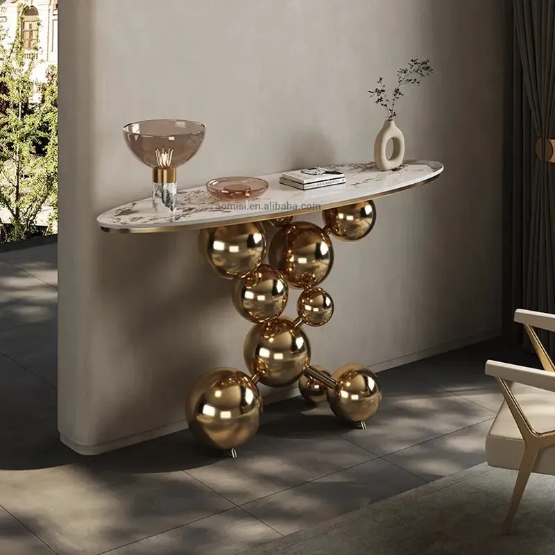 1000127201.jpg Gold stainless steel Star balls design metal console table - Image 1