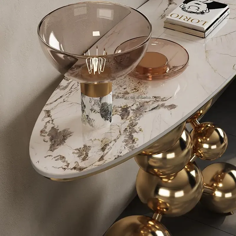 Gold stainless steel Star balls design metal console table - Image 3