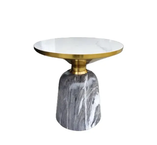 1000127217-1.jpg Contemporary Living Room Grey Stone base with Faux Marble Counter Top End Table - Image 1