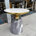 Contemporary Living Room Grey Stone base with Faux Marble Counter Top End Table - Image 3