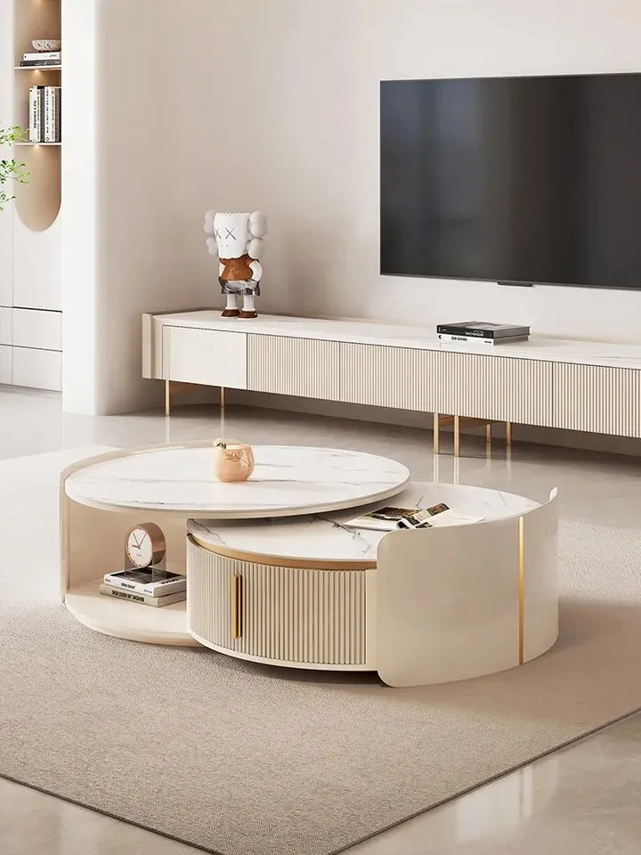 1000127284.jpg New Modern Marble Top Coffee Table Living room Furniture Luxury Design Marble top Stone Coffee Table with Drawer storage - Image 1