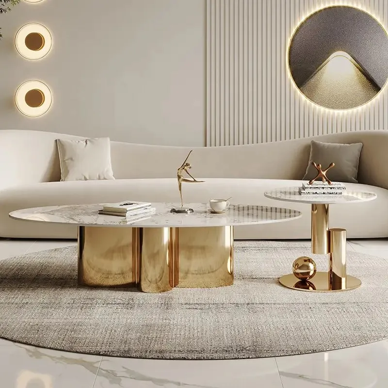 1000127295.jpg Amherst Coffee Table Gold Stainless Steel Base And Marble Top - Image 1