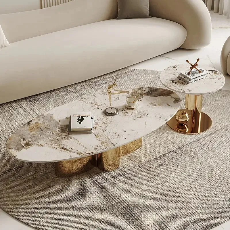 Amherst Coffee Table Gold Stainless Steel Base And Marble Top - Image 3