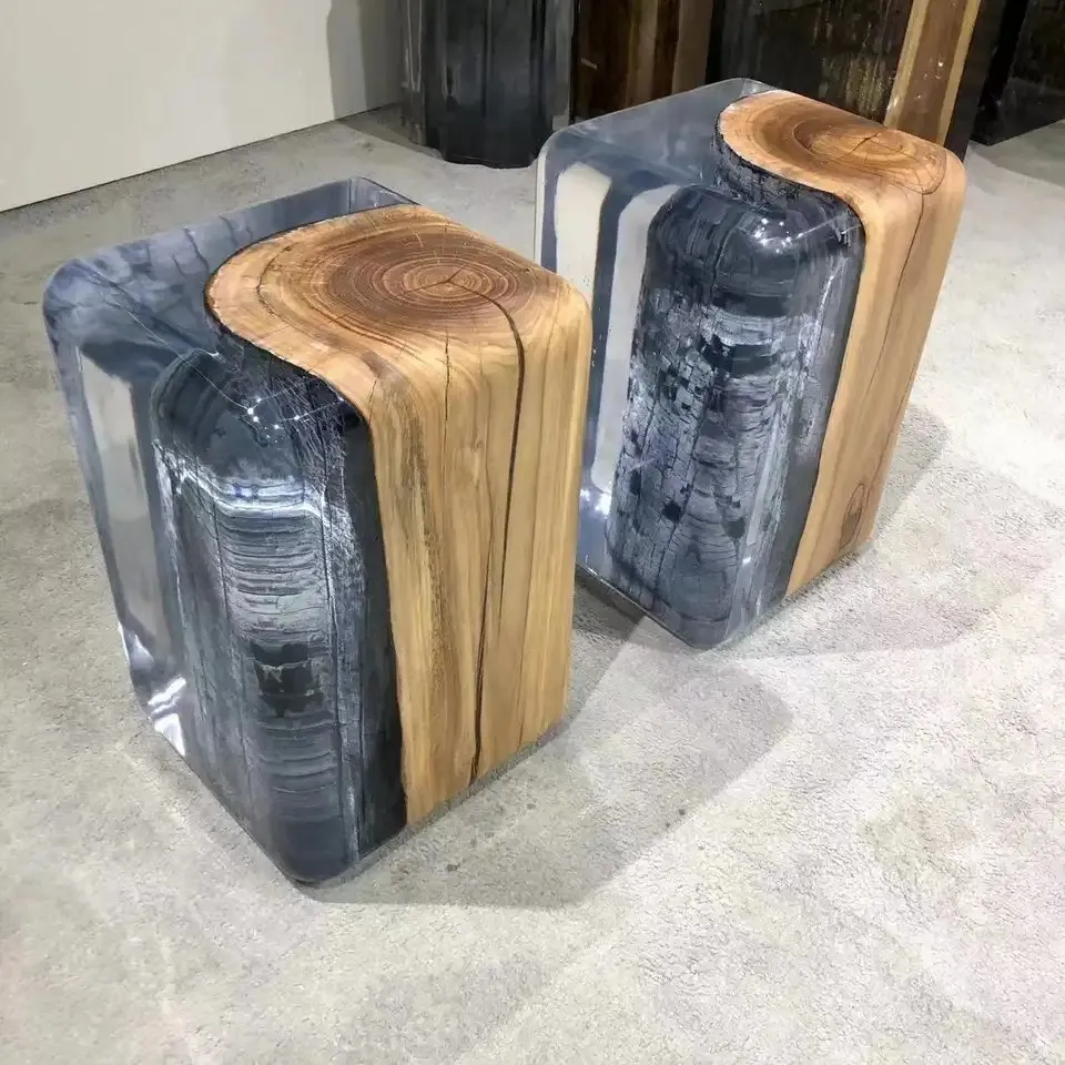 Nexa Pair of Resin and Wooden Modern Side Tables - Image 6