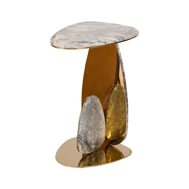 Kingsway Side Table Stainless Steel Leg With Faux Marble - Image 4