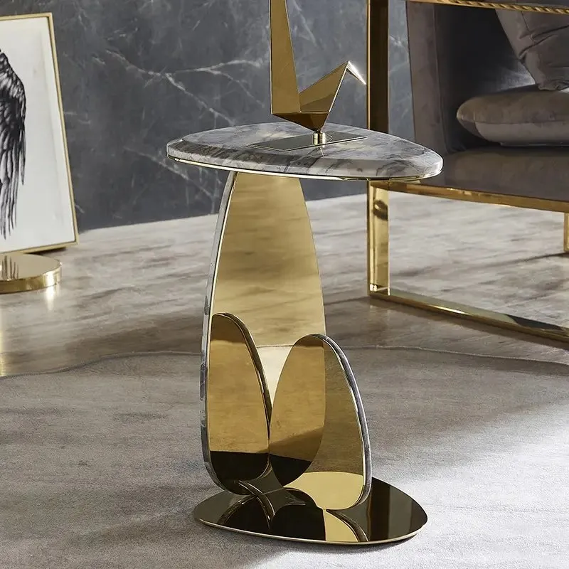 Kingsway Side Table Stainless Steel Leg With Faux Marble - Image 2