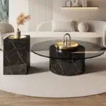 Luxurious Hussn Marble and Glass Coffee Table Set - Image 5