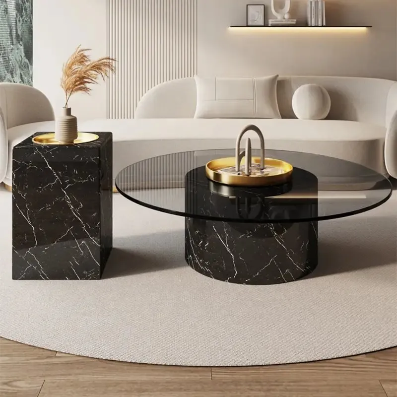 Luxurious Hussn Marble and Glass Coffee Table Set - Image 5