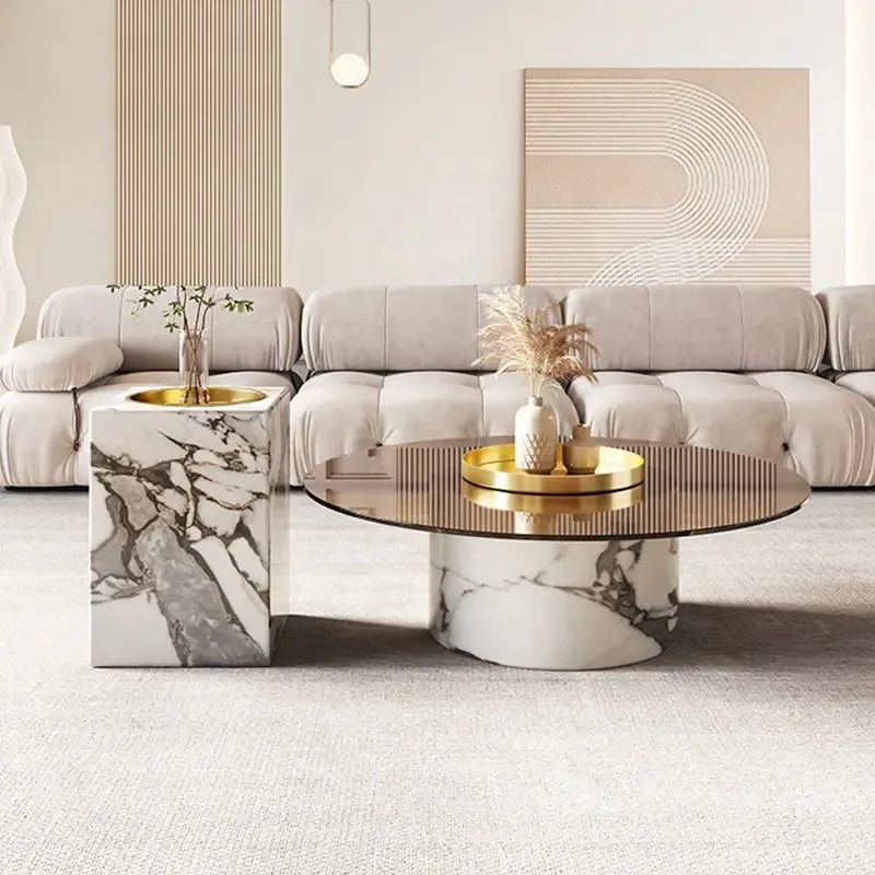 1000127334.jpg Luxurious Hussn Marble and Glass Coffee Table Set - Image 1