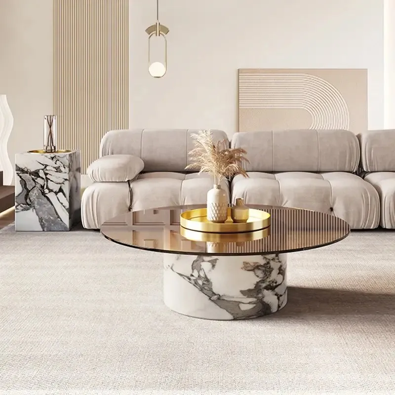 Luxurious Hussn Marble and Glass Coffee Table Set - Image 2