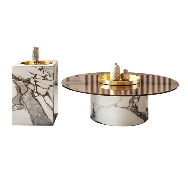 Luxurious Hussn Marble and Glass Coffee Table Set - Image 3