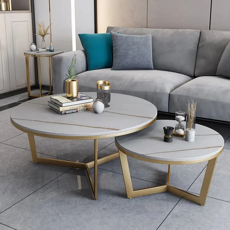 Luxe Luxurious Nesting Marble Coffee Table Set with Gold Stainless Steel Legs - Image 1
