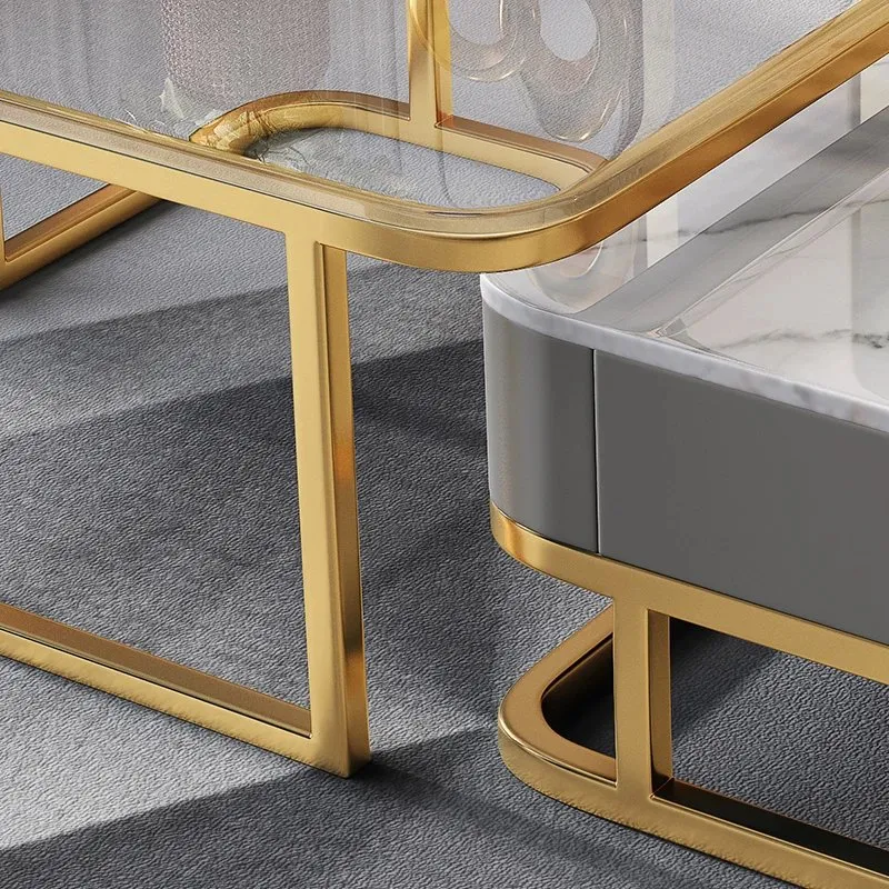 Elegant Duo: Luxe Stainless Steel & Marble-Glass Coffee Tables Set - Image 4