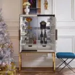 Elegant Chevron Inlay Bar Cabinet with Stainless Steel Legs - A Chic Addition to Your Living or Office Space - Image 3