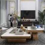 Elegant Coffee Table Set Simple Living Room Office Room Gold Steel with faux marble top-White