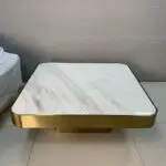 Elegant Coffee Table Set Simple Living Room Office Room Gold Steel with faux marble top-White - Image 5