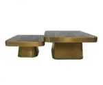 Elegant Coffee Table Set Simple Living Room Office Room Gold Steel with faux marble top-White - Image 4
