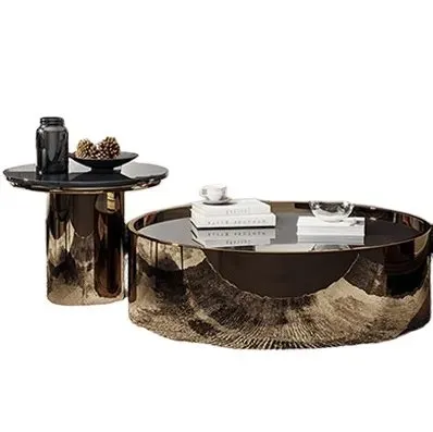 Malibu Gold Luxe Marble Coffee Table - Contemporary Elegance with Stainless Steel Base - Image 6