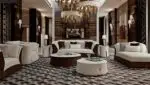 Center Table for Luxurious Living Room leatherette And Marble top White-Gold trim