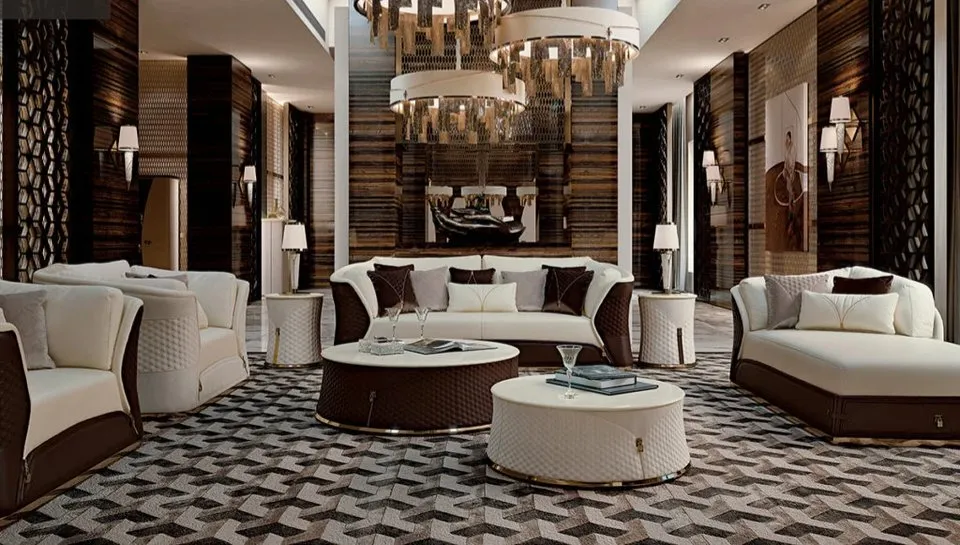 1000127410-1.jpg Center Table for Luxurious Living Room leatherette And Marble top White-Gold trim - Image 1