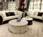 Center Table for Luxurious Living Room leatherette And Marble top White-Gold trim - Image 3