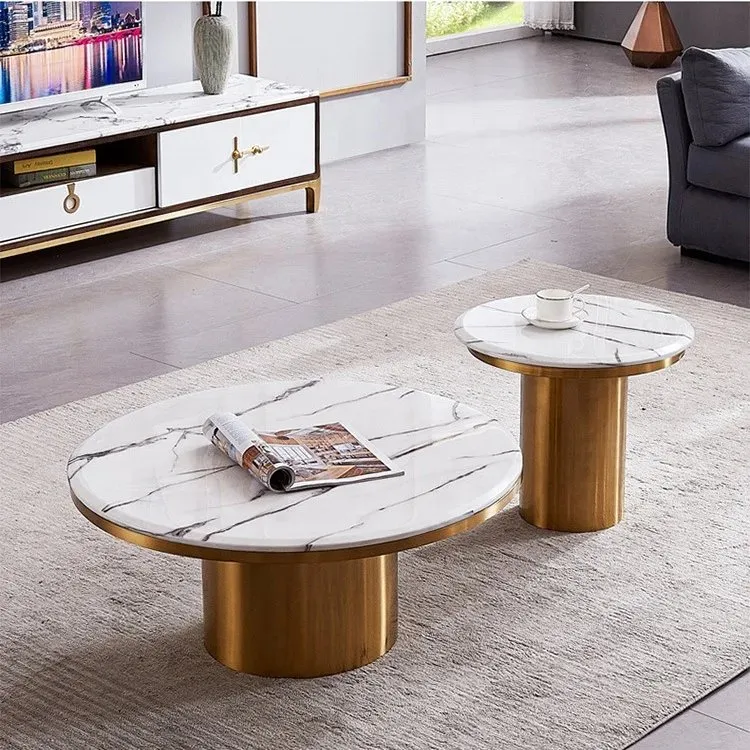 Emperor Nesting Tables with White Faux Marble top and Gold Finish Stainless steel Table base for Living Room, Office Room - Image 6
